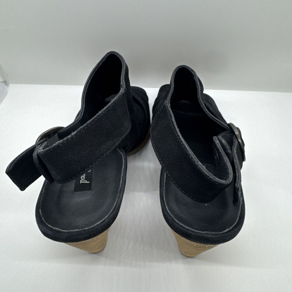 Paul Green Black Nubuck Leather Ruched Slingback Heels Peep Toe Size 10 - Picture 7 of 9